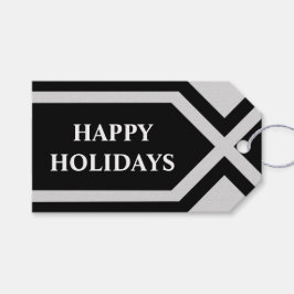 Prettig Kerstfeest Moderne Geometrische Zwarte Gri Cadeaulabel