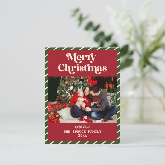 Prettig kerstfeest Moderne gestreepte aangepaste f Feestdagenkaart (Staand voorkant)