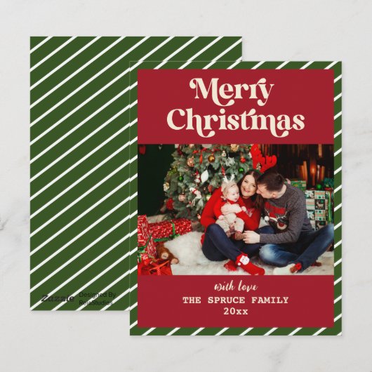 Prettig kerstfeest Moderne gestreepte aangepaste f Feestdagenkaart (Voorkant / Achterkant)