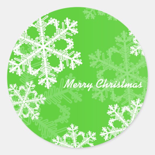 Prettig kerstfeest Moderne groene sneeuwvlokken pa Ronde Sticker (Voorkant)