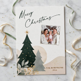 Prettig kerstfeest Moderne kalligrafie Boom Foto S Feestdagenkaart
