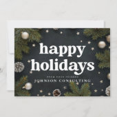 Prettig Kerstfeest Moderne Kerstballen en Dennenta Feestdagenkaart (Voorkant)