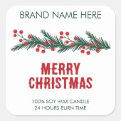 Prettig kerstfeest | Moderne krans kaarslabels Vierkante Sticker (Voorkant)