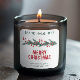 Prettig kerstfeest | Moderne krans kaarslabels Vierkante Sticker