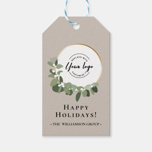 Prettig kerstfeest moderne krans Zakelijk logo Neu Cadeaulabel (Voorkant)