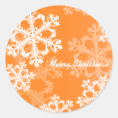 Prettig kerstfeest Moderne oranje sneeuwvlokken pa Ronde Sticker (Voorkant)