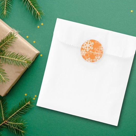 Prettig kerstfeest Moderne oranje sneeuwvlokken pa Ronde Sticker