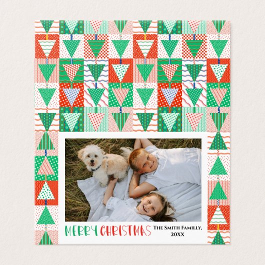 Prettig kerstfeest Moderne patchwork kerstbomen Kaart (Buitenkant ongevouwen)