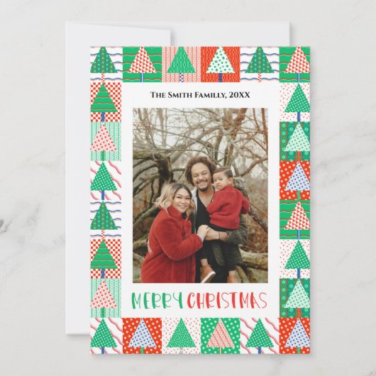 Prettig kerstfeest Moderne patchwork kerstbomen Kaart (Voorkant)