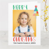 Prettig kerstfeest Moderne patchwork kerstbomen Kaart (Gele Bloem)