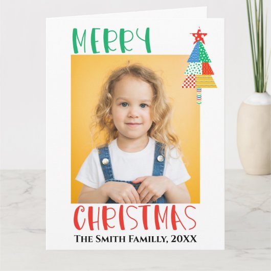 Prettig kerstfeest Moderne patchwork kerstbomen Kaart (Voorkant)