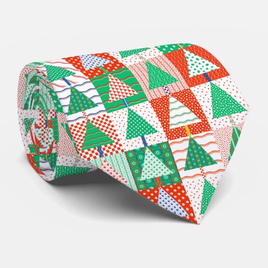 Prettig kerstfeest Moderne patchwork kerstbomen Stropdas (Opgerold)