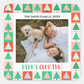 Prettig kerstfeest Moderne patchwork kerstbomen Vierkante Sticker (Voorkant)