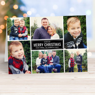 Prettig kerstfeest moderne rode geruite fotocollag feestdagen kaart