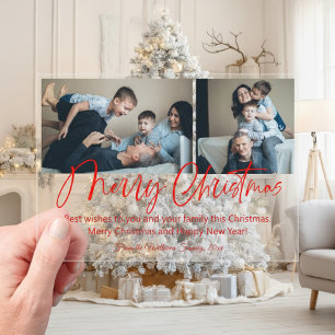 prettig kerstfeest moderne rode schrift 2 foto's c acryl uitnodigingen