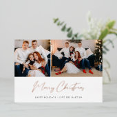 Prettig kerstfeest moderne script twee fotokaart folie uitnodiging (Staand Voorkant)
