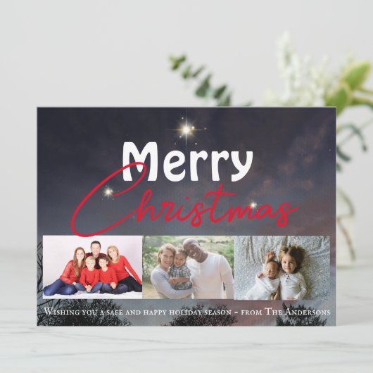 Prettig kerstfeest moderne sterrenhemel feestdagenkaart (Staand voorkant)