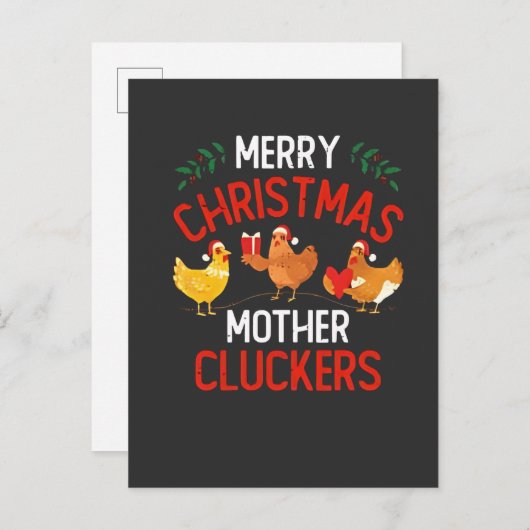 Prettig kerstfeest Moeder Kloekers Rooaster Kerstm Uitnodiging Briefkaart (Voorkant / Achterkant)