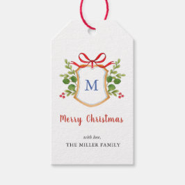 Prettig kerstfeest monogram wapenschild vakantiede cadeaulabel