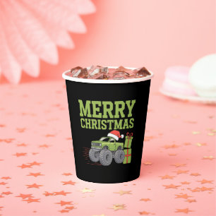 Prettig kerstfeest Monster Truck Peuter Jongens Ke Papieren Bekers