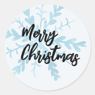 Prettig Kerstfeest Mooie Blauwe Sneeuwvlok Ronde Sticker