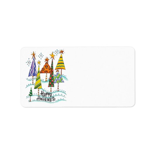 Prettig kerstfeest! Mooie kerstbomen met sterren Etiket (Voorkant)