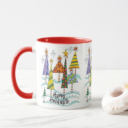Prettig kerstfeest! Mooie kerstbomen met sterren Mok (Met donut)