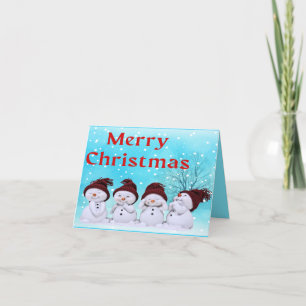 Prettig Kerstfeest Moppige Sneeuwmannen      Feestdagen Kaart