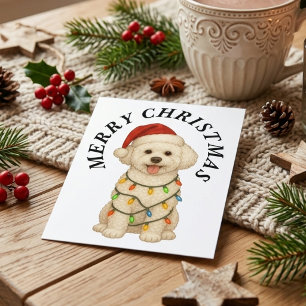 Prettig kerstfeest Mopshond Bichon Frise Kerstmann Feestdagenkaart