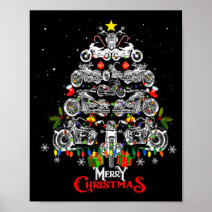 Prettig kerstfeest Motorfiets Boom Kerstverlichtin Poster