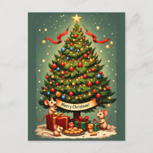 Prettig kerstfeest muizen Victoriaanse boom cadeau Feestdagenkaart