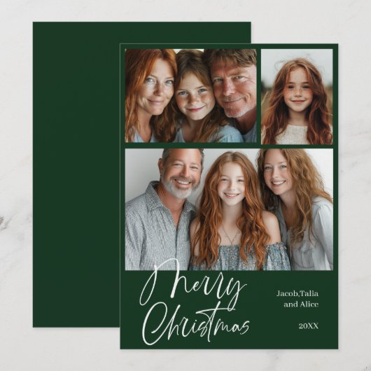 Prettig kerstfeest Multi drie foto ontwerp Groen Feestdagenkaart (Voorkant / Achterkant)