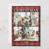 Prettig kerstfeest multi foto rood buffelplaid feestdagenkaart (Voorkant)