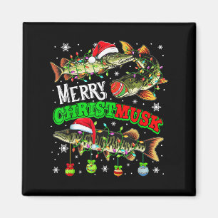 Prettig kerstfeest Musky Drie Kerstman Muskies Vis Magneet
