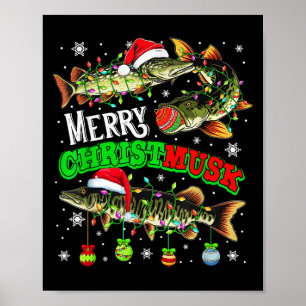 Prettig kerstfeest Musky Drie Kerstman Muskies Vis Poster