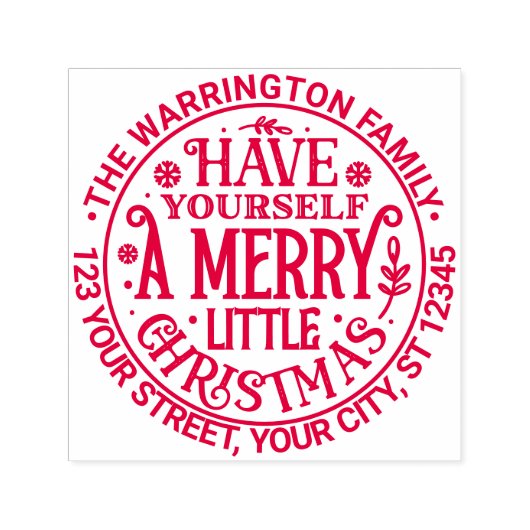 “Prettig Kerstfeest” Naam Adres Zelfinktende Stempel (Design)