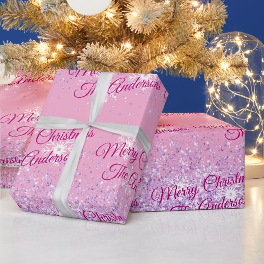 Prettig Kerstfeest, Namen, Fuchsia Schrift, Glitte Cadeaupapier (Feestdagen)