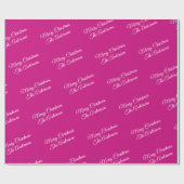 Prettig Kerstfeest, Namen, Witte Script op Fuchsia Cadeaupapier (Vlak)