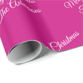 Prettig Kerstfeest, Namen, Witte Script op Fuchsia Cadeaupapier (Rol Hoek)