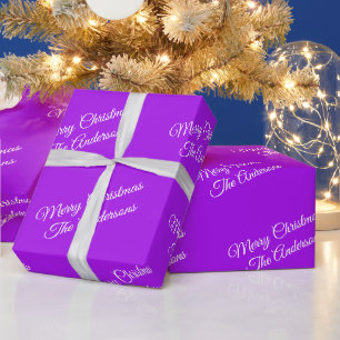 Prettig Kerstfeest, Namen, Witte tekst op paarse a Cadeaupapier