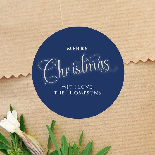 Prettig kerstfeest Navy Blue Script op maat Ronde Sticker