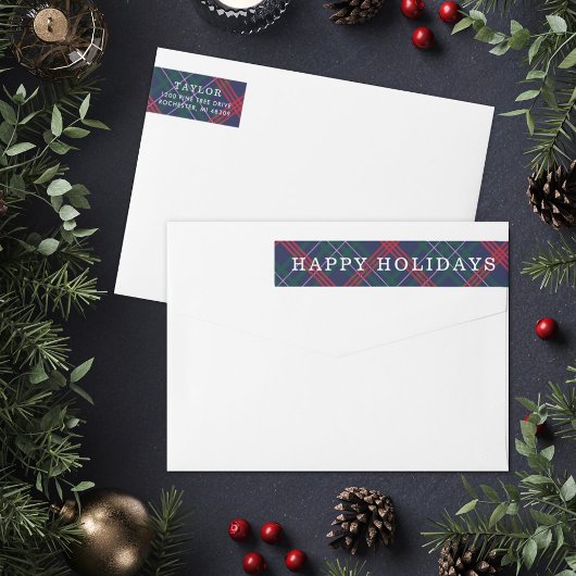 Prettig Kerstfeest Navy Red Tartan Plaid