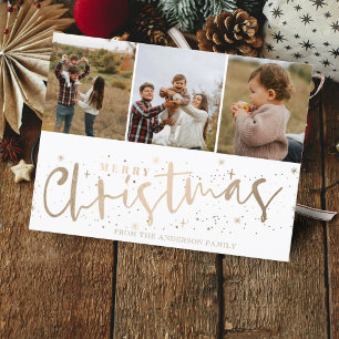 Prettig Kerstfeest Nep Goud 3 Foto Kerstmis Briefkaart