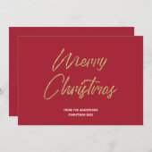 Prettig Kerstfeest Nep Goud Folie en Rood Feestdagenkaart (Voorkant / Achterkant)