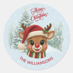 Prettig kerstfeest nep haak rendier sneeuw ronde sticker