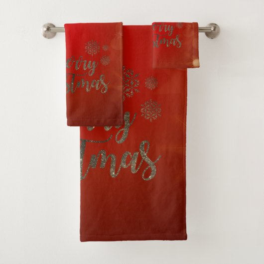 Prettig kerstfeest nepgoud glitters, rood bad handdoek (Insitu)