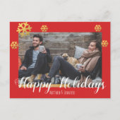 Prettig kerstfeest nepsneeuwvlokken van goud feestdagenkaart (Voorkant)