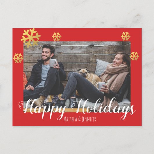 Prettig kerstfeest nepsneeuwvlokken van goud feestdagenkaart (Voorkant)