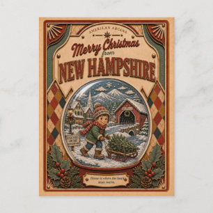 Prettig kerstfeest New Hampshire Vintage Sneeuwbol Feestdagenkaart