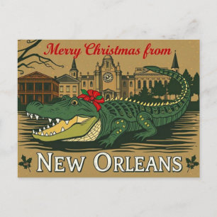 Prettig kerstfeest New Orleans Alligator Feestdagenkaart